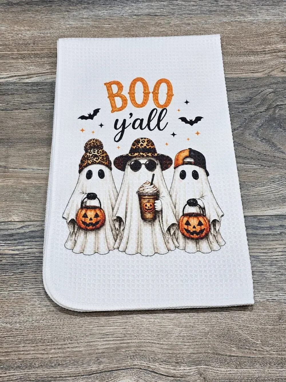 Boo Y'all Halloween Kitchen Towel Ghost Pumpkin Fall Farmhouse Hand Towel